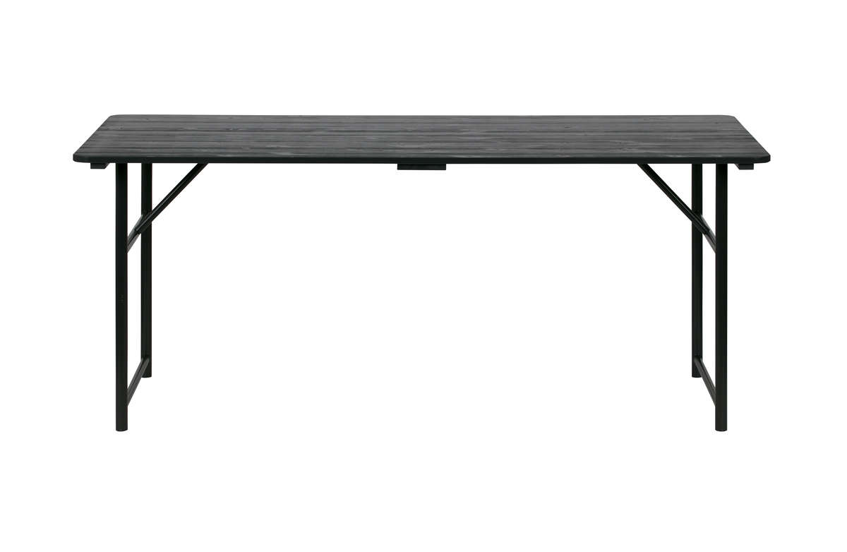 Duży stół z drewnianym blatem i z żelaznymi nogami czarny