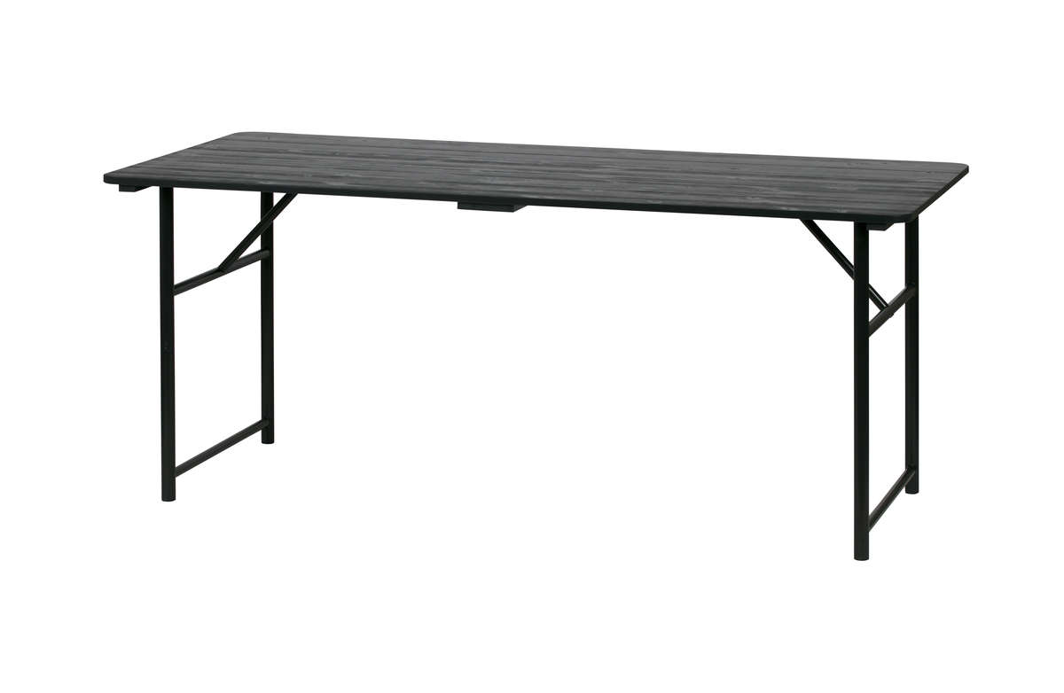 Duży stół z drewnianym blatem i z żelaznymi nogami czarny