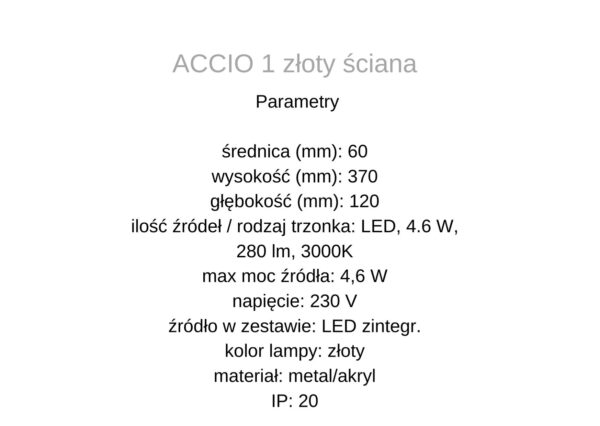 Lampa ścienna ACCIO 1 złoty ściana