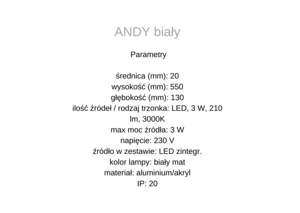 Lampa ścienna ANDY biały