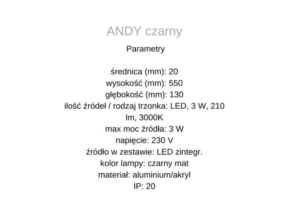 Lampa ścienna ANDY czarny