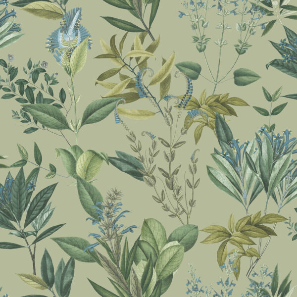 TAPETA WINYLOWA BUJNE KWIATY RETRO VINTAGE PISTACJOWA ZIELEŃ DECOPRINT BLOOMING BL22741
