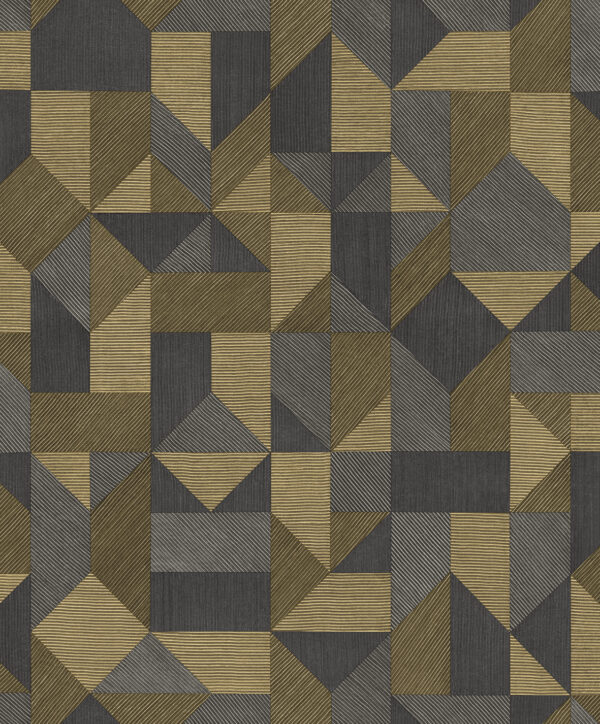TAPETA WINYLOWA GEOMETRYCZNA UKŁADANKA SZARA MUSZTARDOWA DECOPRINT BLOOMING BL22771