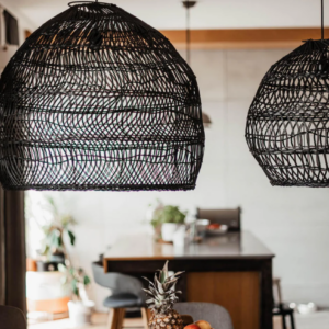 Lampa wisząca rattan CEZAR S CZARNA