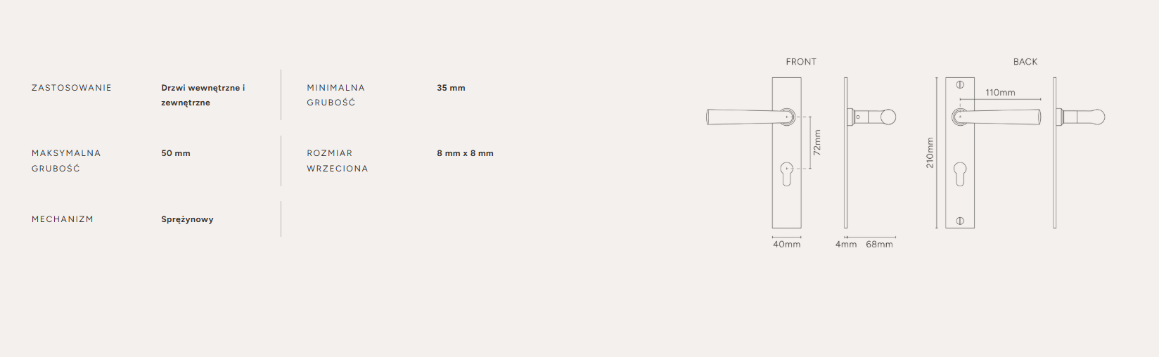 Apsley klamka do drzwi ze sprężyną, długim szyldem i profilem Euro mosiądz
