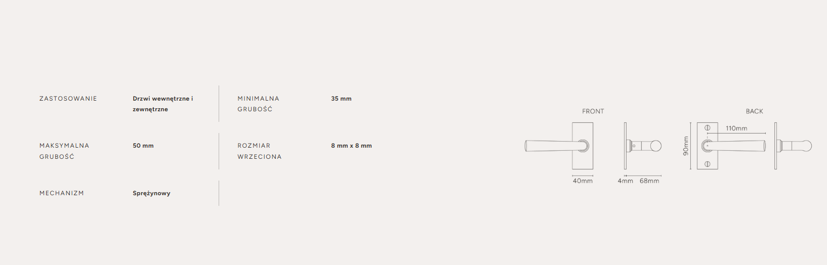 Apsley klamka do drzwi ze sprężyną i krótkim szyldem