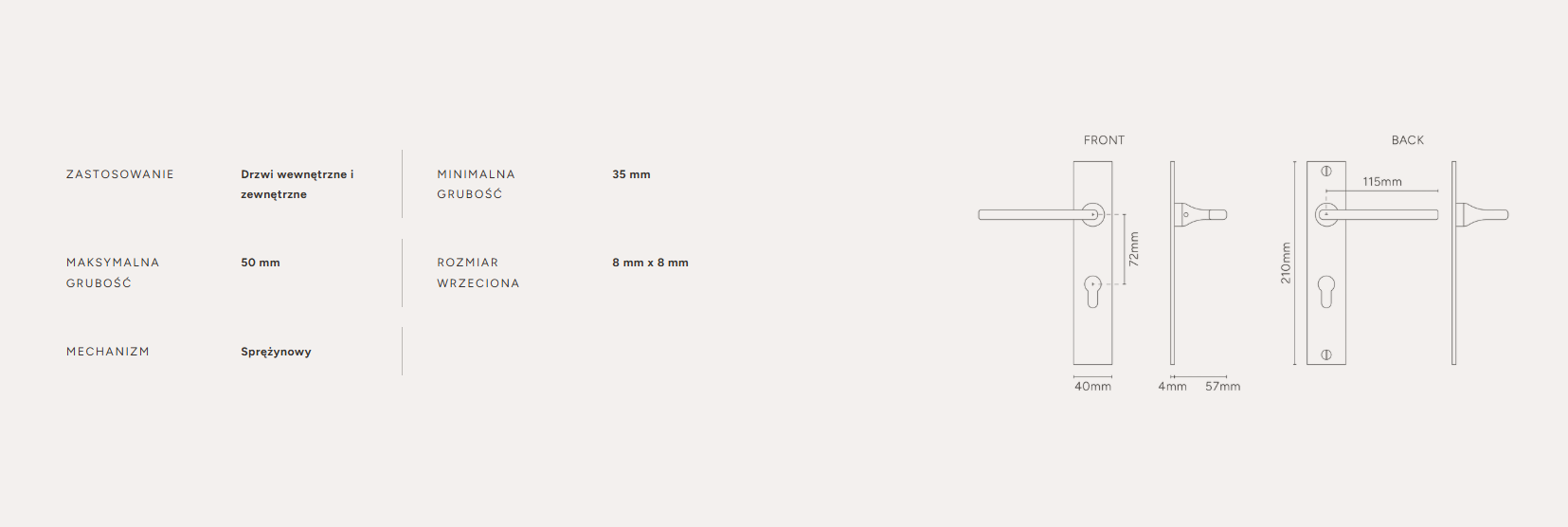 Clayton klamka do drzwi ze sprężyną, długim szyldem i profilem Euro mosiądz