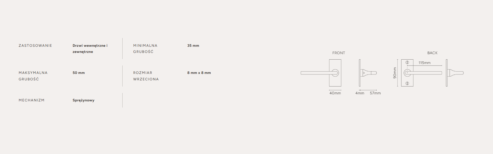 Clayton klamka do drzwi ze sprężyną i krótkim szyldem mosiądz