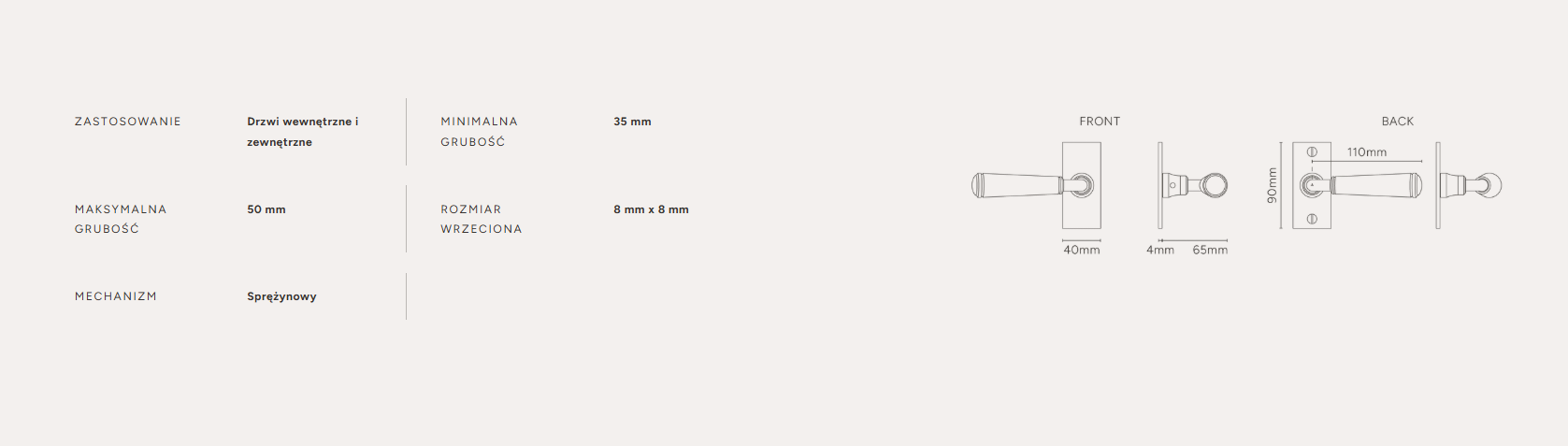 Digby klamka do drzwi ze sprężyną i krótkim szyldem mosiądz