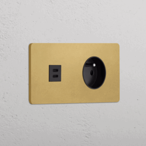 Grove Okrągły moduł gniazda USB 30 W i francuskiego w podwójnej ramce czarny