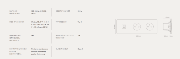 Grove Okrągły moduł gniazda USB 30 W i francuskiego x 2 w potrójnej ramce czarny