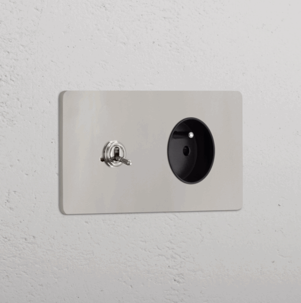 Grove Włącznik dźwigniowy oraz okrągły moduł gniazda francuskiego w podwójnej ramce nikiel czarny