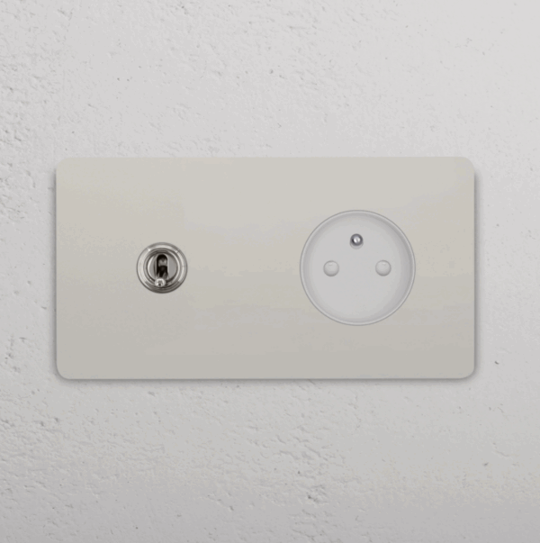 Grove Włącznik dźwigniowy oraz okrągły moduł gniazda francuskiego w podwójnej ramce nikiel biały