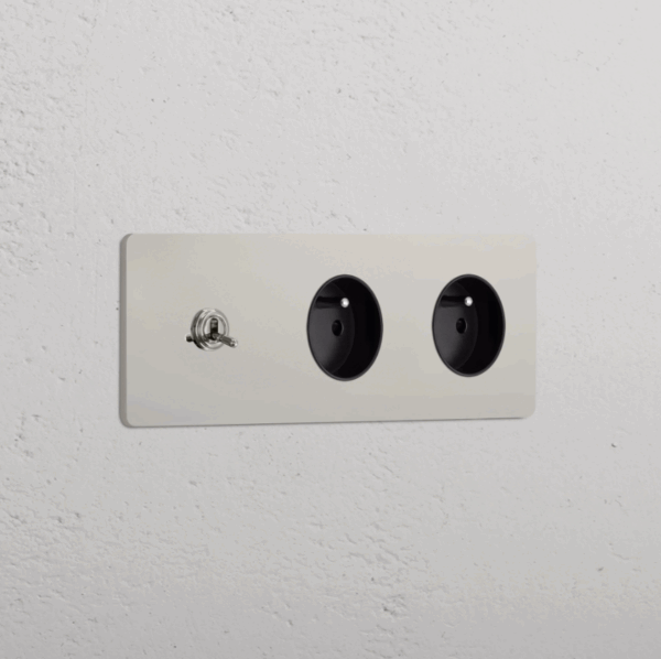 Grove Włącznik dźwigniowy oraz okrągły moduł gniazda francuskiego x 2 w potrójnej ramce czarny