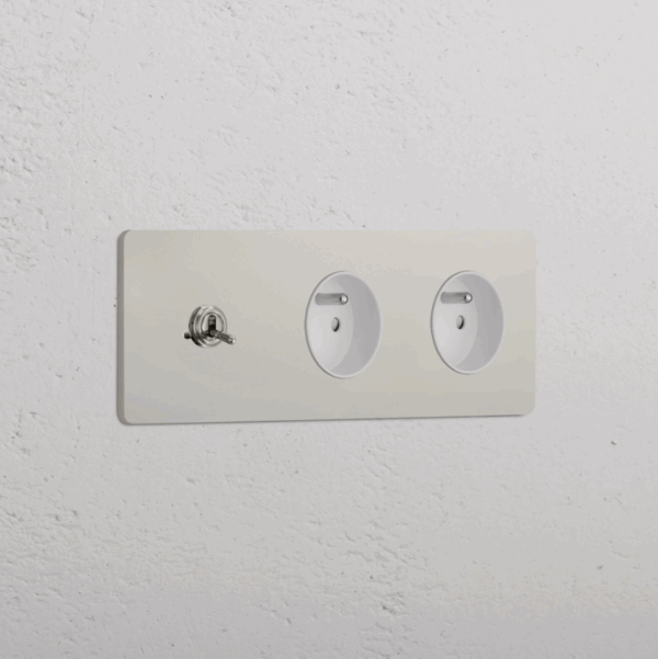 Grove Włącznik dźwigniowy oraz okrągły moduł gniazda francuskiego x 2 w potrójnej ramce biały