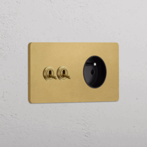 Grove Włącznik dźwigniowy x 2 oraz okrągły moduł gniazda francuskiego w podwójnej ramce czarny