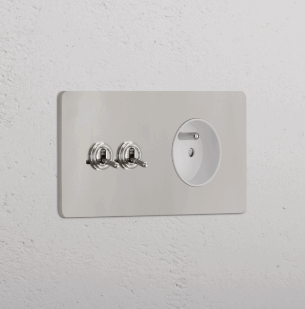 Grove Włącznik dźwigniowy oraz okrągły moduł gniazda francuskiego w podwójnej ramce biały