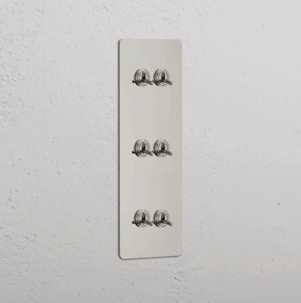 Grove Włącznik dźwigniowy x 6 w potrójnej ramce pionowej nikiel