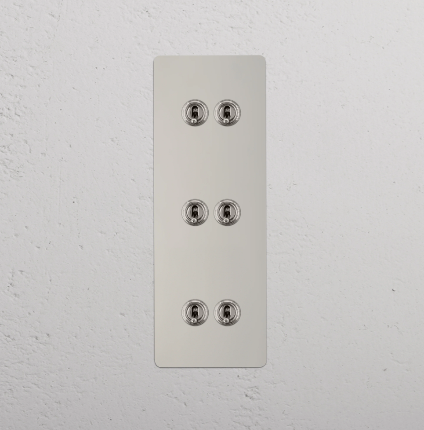 Grove Włącznik dźwigniowy x 6 w potrójnej ramce pionowej nikiel